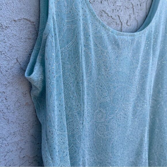 Vintage 90s Sleeveless Top SZ 2X Light Blue Fairycore Coquette Top w/ Glitter - Picture 2 of 7